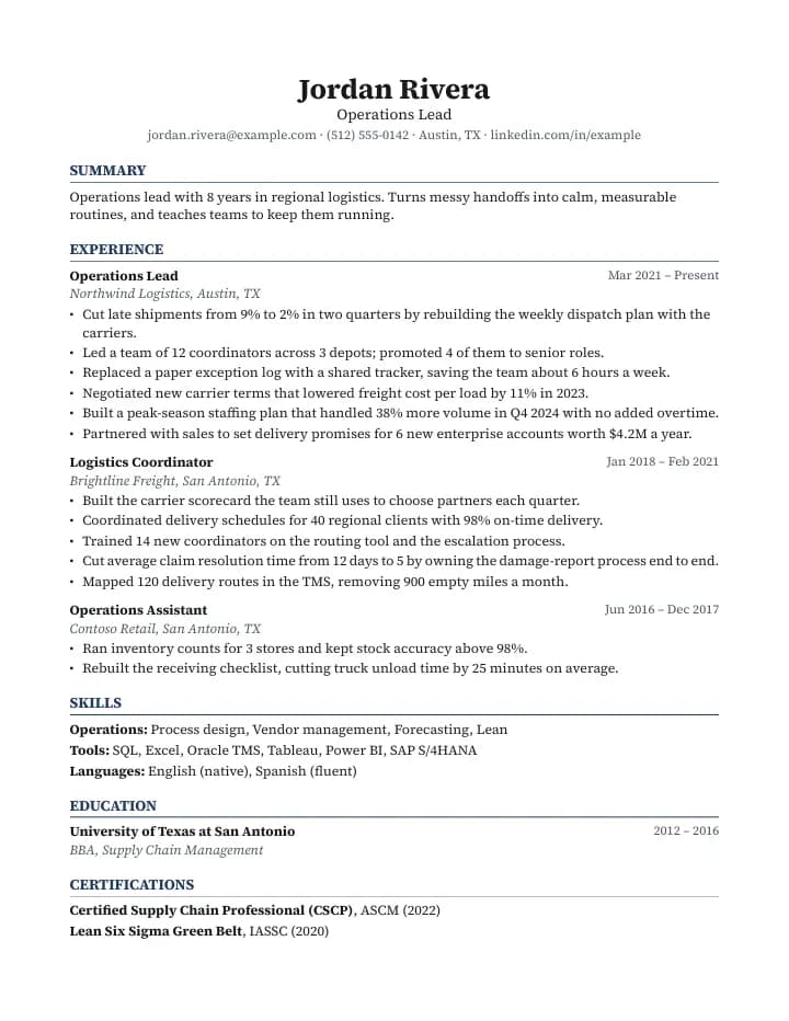 Classic resume template example